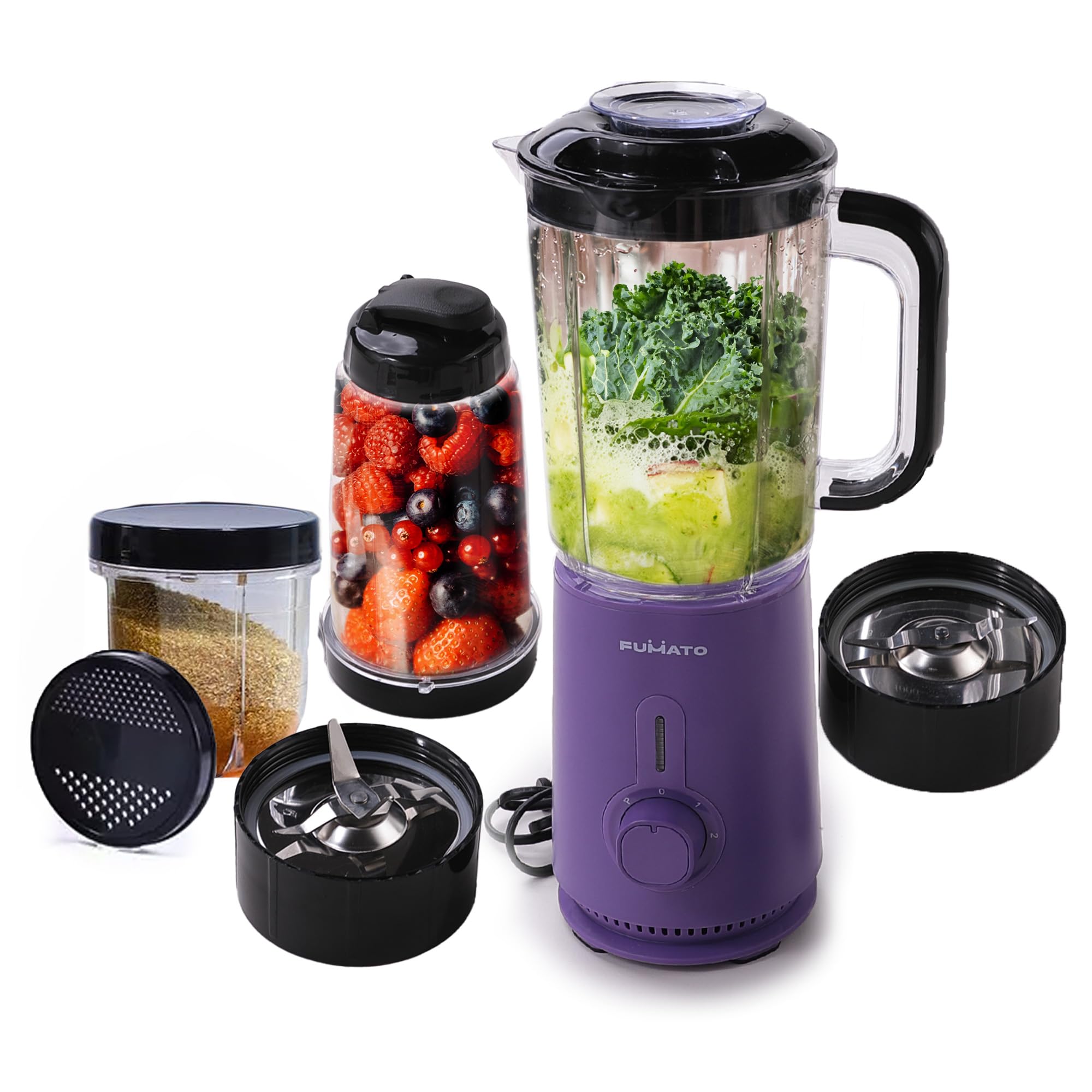 FUMATO 800W Nutri Blender- 3 Jars, 2 Stainless Steel Blades, 100% Pure Copper Motor, 2200 RPM, 2 Speed Modes, Pulse Function & 1 Year Warranty | Smoothie, Juices, Shakes, Purees & Grind Spices- Blue