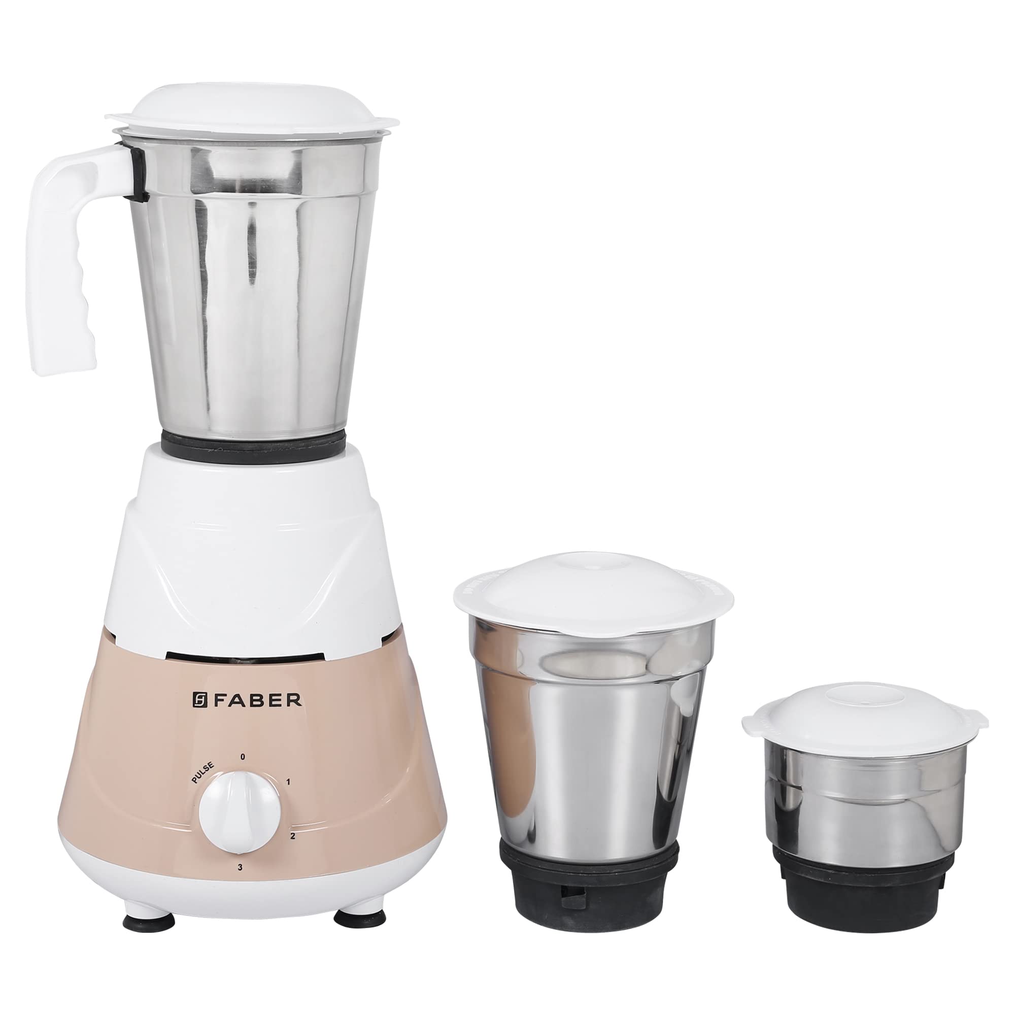 Faber Marvel 500W Blender Mixer Grinder, || Low-Noise, Up to 18000 RPM Speed || 3 SS Steel Jars for Wet, Dry Or Chutney Grinding ||1 year Comprehensive Warranty (FMG MARVEL 500 Watt 3J PW) Peach White