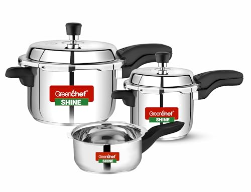 Greenchef Shine Stainless steel pressure cooker combo outer lid(5ltrs+3ltrs+2ltrs pan) - Induction compatible