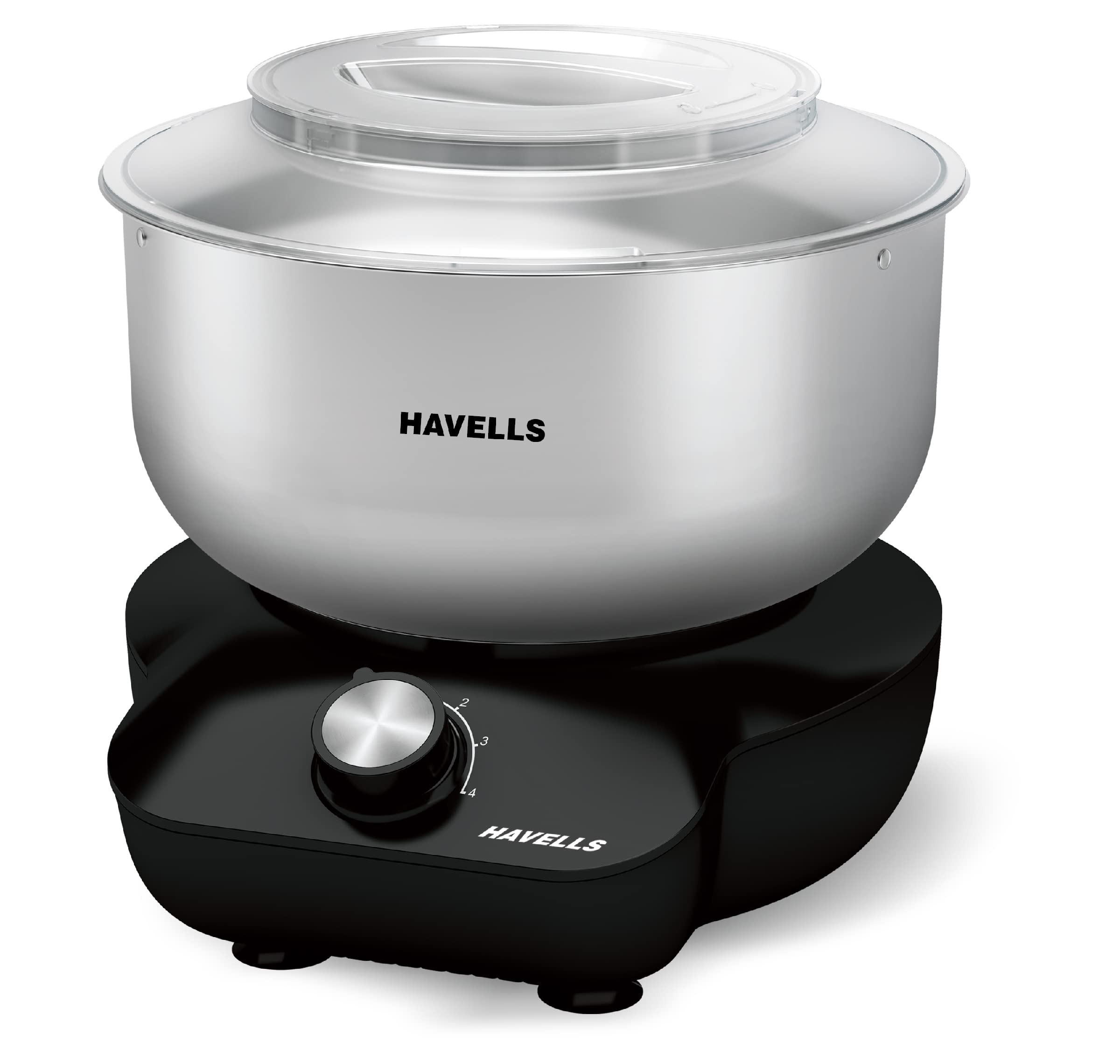 Havells Hygiene Grande Atta Kneader Dough Maker with 5L SS Bowl, Up to 1 KG Dough Maker, 4 Speed, Aluminium Dough Hook, Transparent Anti Splatter Lid with Lock, Hands Free Operation, 2 Yr Warranty