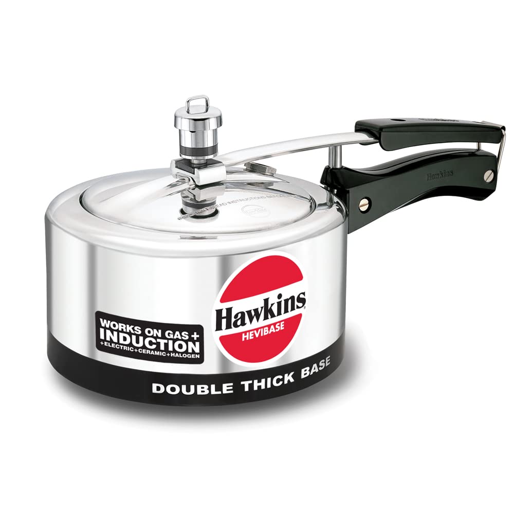 Hawkins 2 Litre Hevibase Pressure Cooker, Induction Inner Lid Cooker, Small Cooker, Silver (IH20),Aluminium
