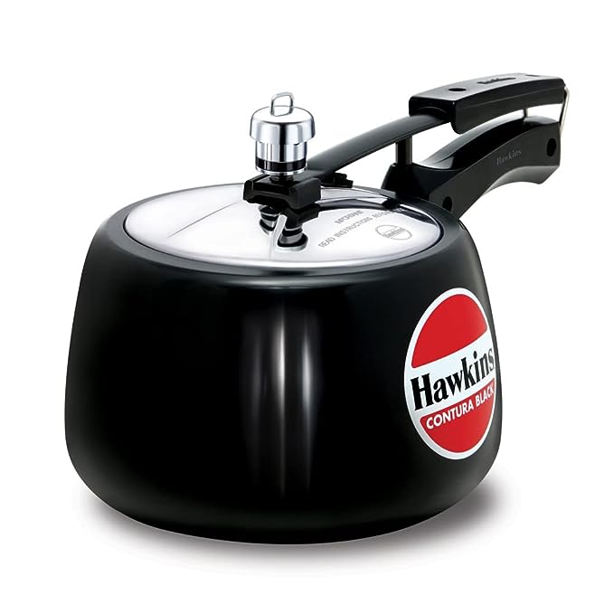 Hawkins 3 Litre Contura Black Pressure Cooker, Hard Anodised Inner Lid Cooker, Handi Cooker, Black