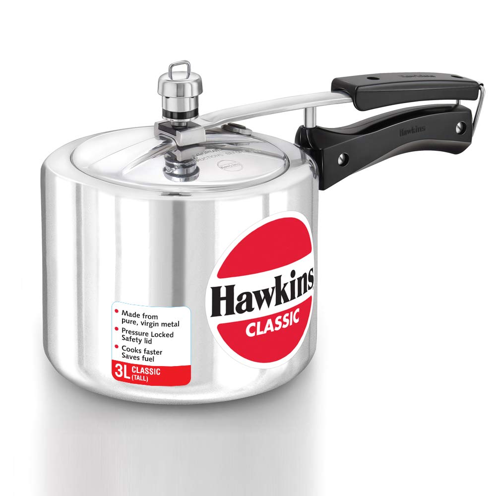 Hawkins Classic 3 Litre Aluminium Inner Lid Pressure Cooker, Tall Design Cooker, Best Cooker, Silver (CL3T)