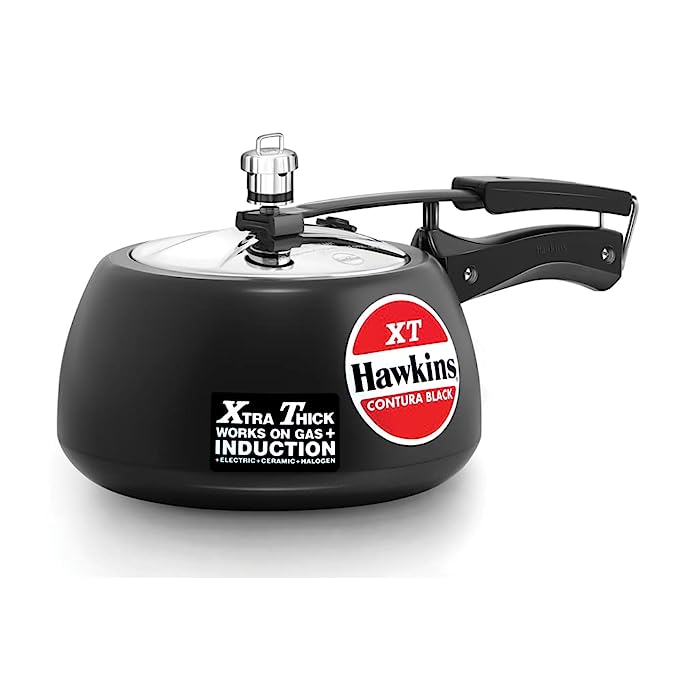Hawkins Contura Black XT Induction Compatible Inner Lid Aluminium Pressure Cooker, 3 Litre, Black