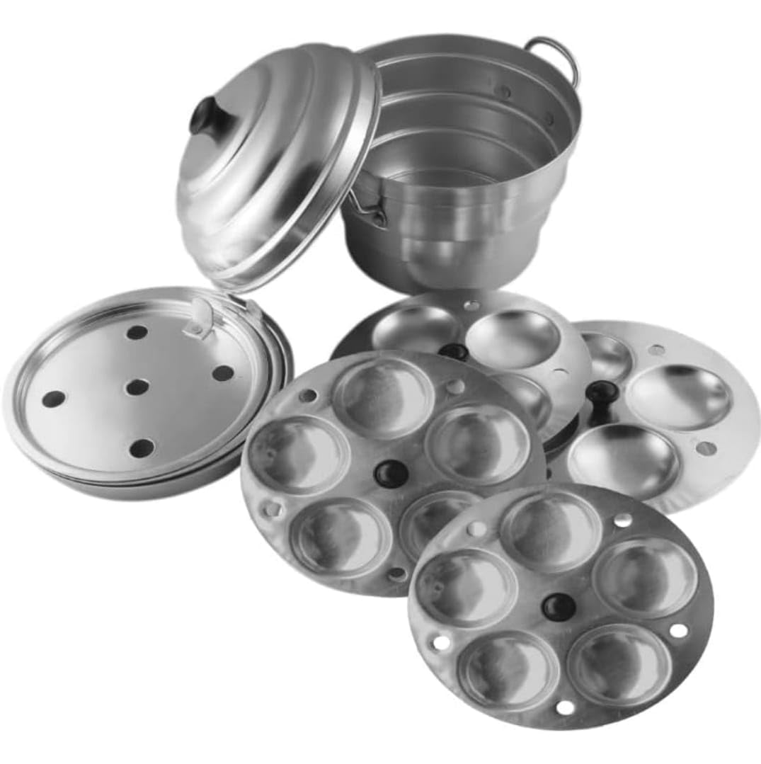 Idli Maker Aluminium Idli-Dhokla Streamer/Maker (18 Idli)(1 Pot, 1 Lid, 4 Idli Plates, 2 Dhokla Plates, 1 Steamer Plate) - Idli Cooker | Idli/Dhokla/Momos Maker Is Made Of Heavy Quality Aluminium with stainless steel Handle