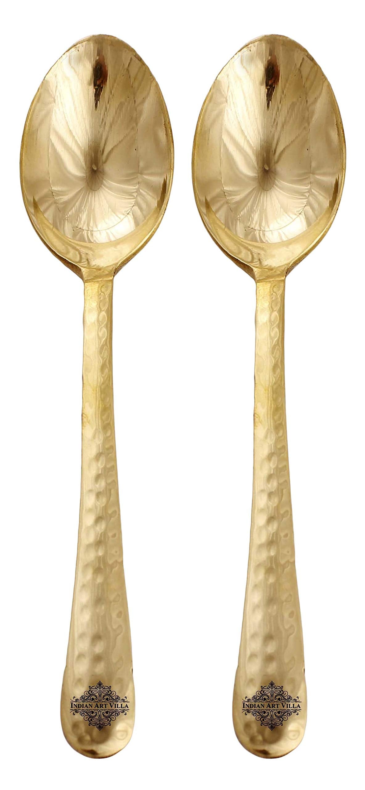 Indian Art Villa Brass Hammered Spoon, Serveware Tableware, Length 7" Inch, 2 Pieces, Gold
