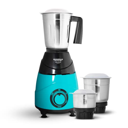 Maharaja Whiteline Neo Plus Mixer Grinder with 3 Jars | Long Lasting Performance with 500 Watt Motor | Food Grade Safe | Vacuum Feet | Stainless Steel Blade (Turquoise Blue & Black)