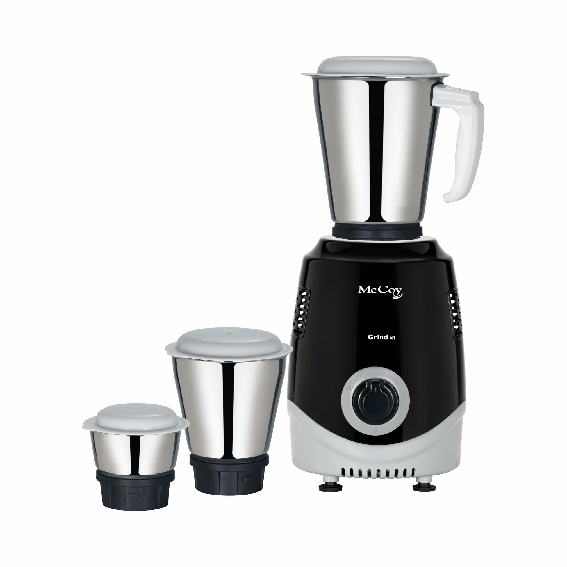 McCoy Mixer Grinder | Grind X1 500W with 3 SS jars | Longer life Universal Hybrid Motor | ABS Body | Uniform Grinding | Black & Grey