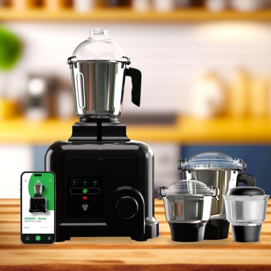 MecTURING 800W Mixer Grinder with 4-Year Warranty | 22000 RPM High-Speed Motor | 4 Handsfree Smart-Lock Jars | Touch Panel & Rotary Dial with Timer | Food-Grade Stainless Steel | All-India Service