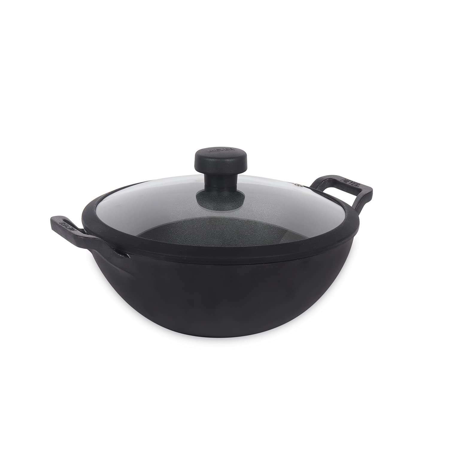 Meyer Pre Seasoned Cast Iron Kadai|Iron Kadhai with Lid for Cooking and Stir Frying | Heavy Base Iron Kadai Big Size | Gas Stove and Induction Friendly 26cm/ 3 Liters, Black