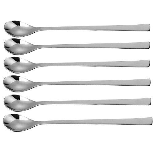 NJ Mixing Stirring Spoon, Soda Spoon, Long Ice Tea Coffee Ice Cream Spoon, Milkshake Spoon, Bournvita/Horlicks Spoon, Cocktail Bar Stainless Steel Long 8" Handle : Set of 6