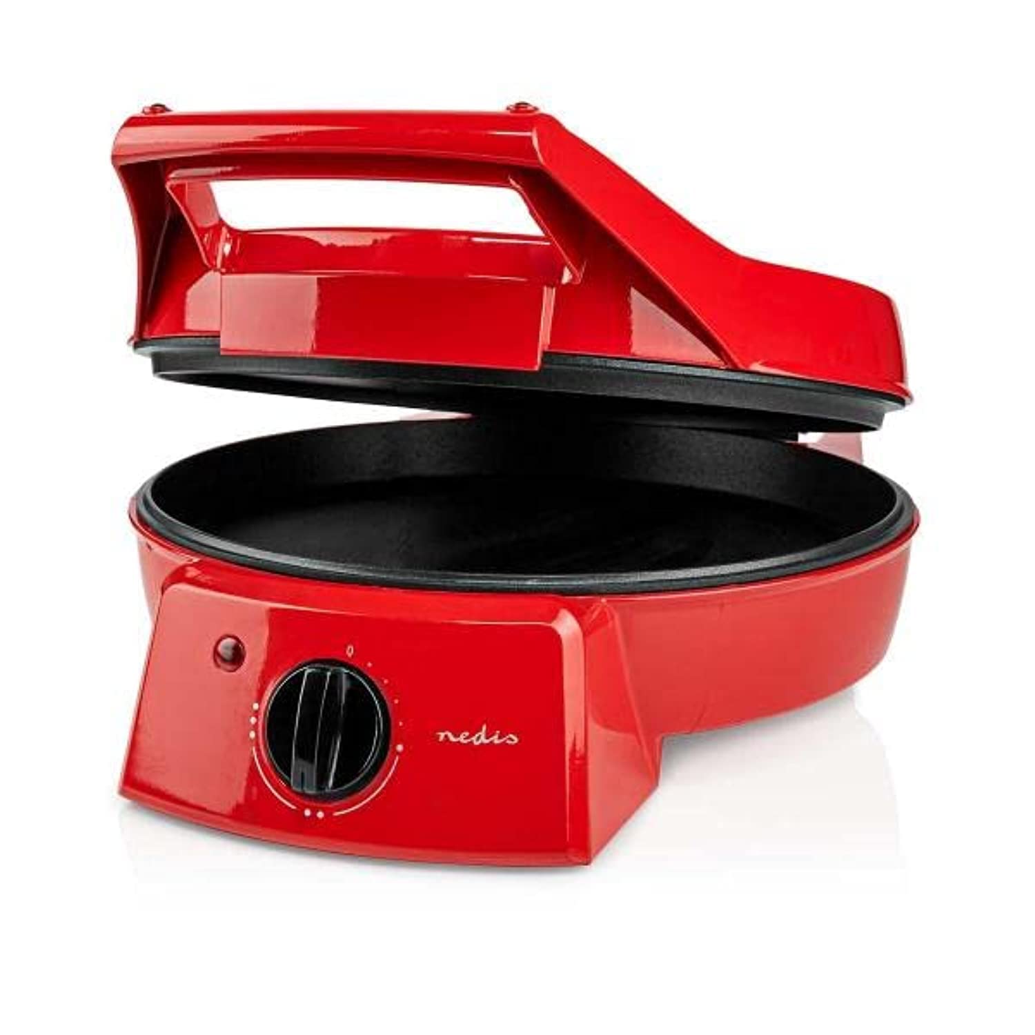 Nedis Pizza, Dosa, Pancake, Roti Maker | 30 cm | 230Â°C Adjustable temperature control | 1800 W | Non-Stick Coating Toaster, Griller, Tandoor, Barbecue | ABS Aluminium | Red