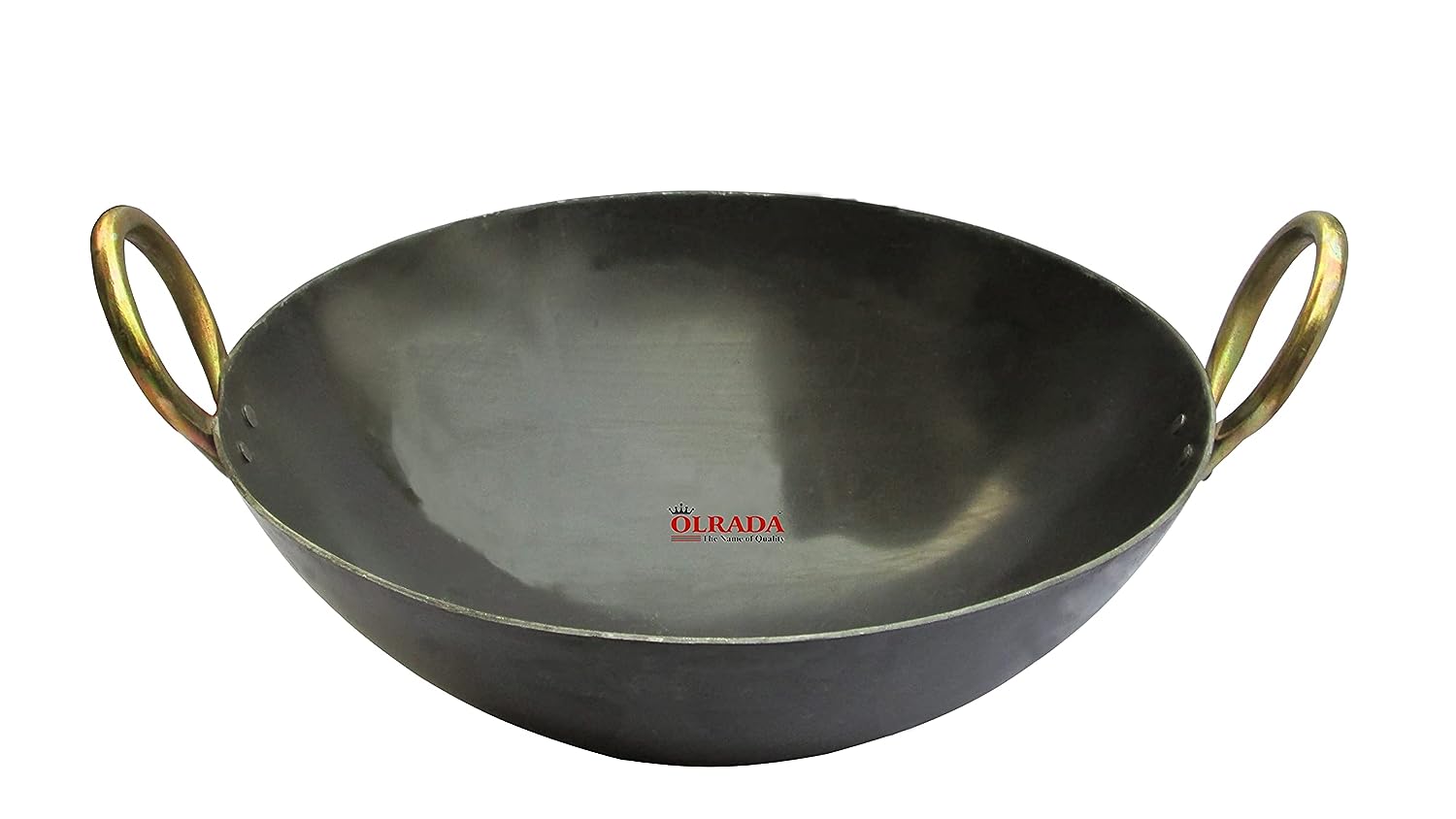 OLRADA Iron Kadhai Deep Bottom Kadai, Frying Kadhai with Golden Rings, Black 8inch