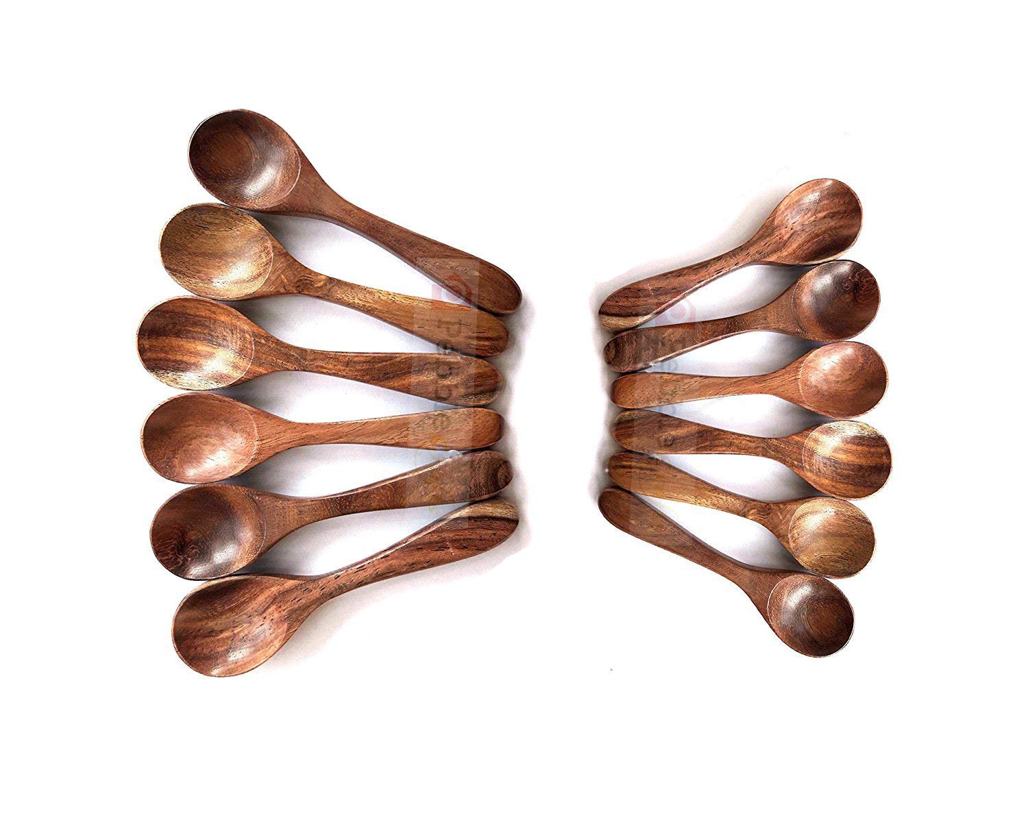 PEBBLECRAFTS Set of Handmade Wooden Spoon and Masala Condiment Spoon (5 inches, 4 inches) -Set of 12