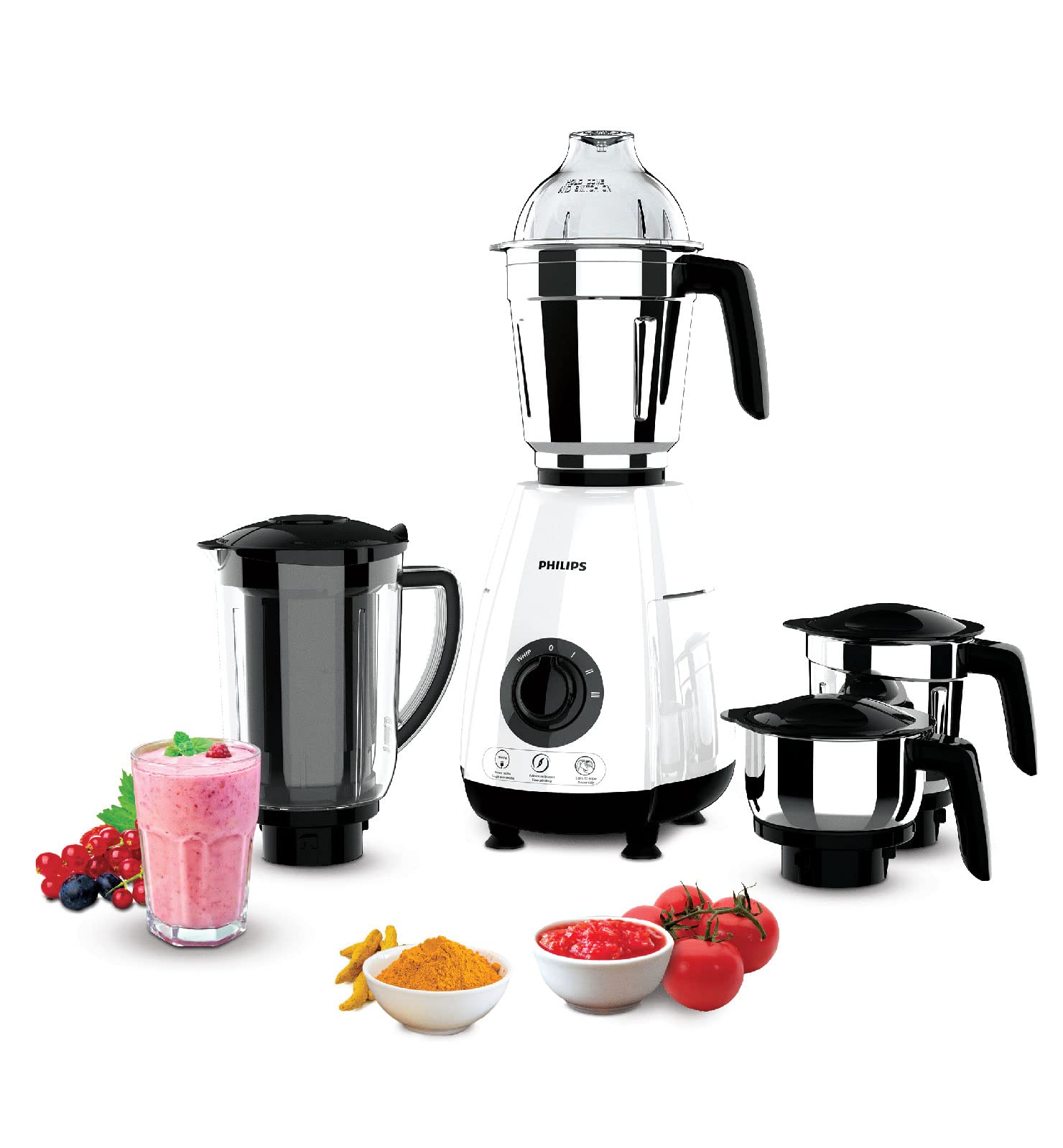 Philips HL7703/00 1000 Watt Mixer Grinder Copper Motor, 4 Jar with 5 Year Warranty on Motor (Indian Plug)
