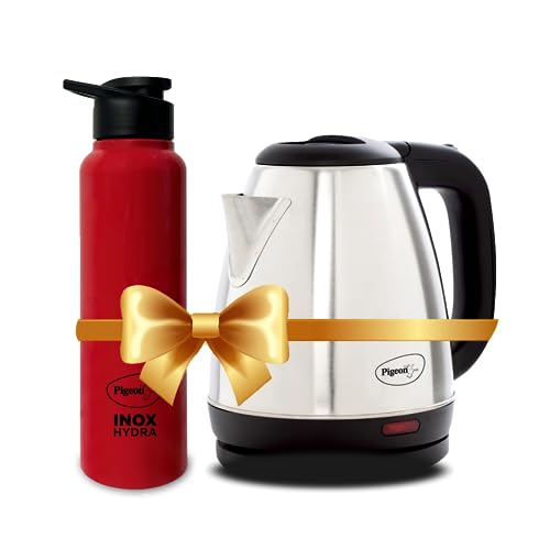 Pigeon 1.5 litre Hot Kettle and Stainless Steel Water Bottle Combo used for boiling Water, Making Tea and Coffee, Instant Noodles, Soup, 1500 Watt with Auto Shut- off Feature - (Silver)