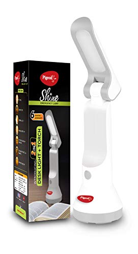 Pigeon Dhruv Shine 2 in 1 Desk and Torch Emergency Lamp with 1200 mAh and 8 Hours Backup (White, Pack of 1, Plastic)