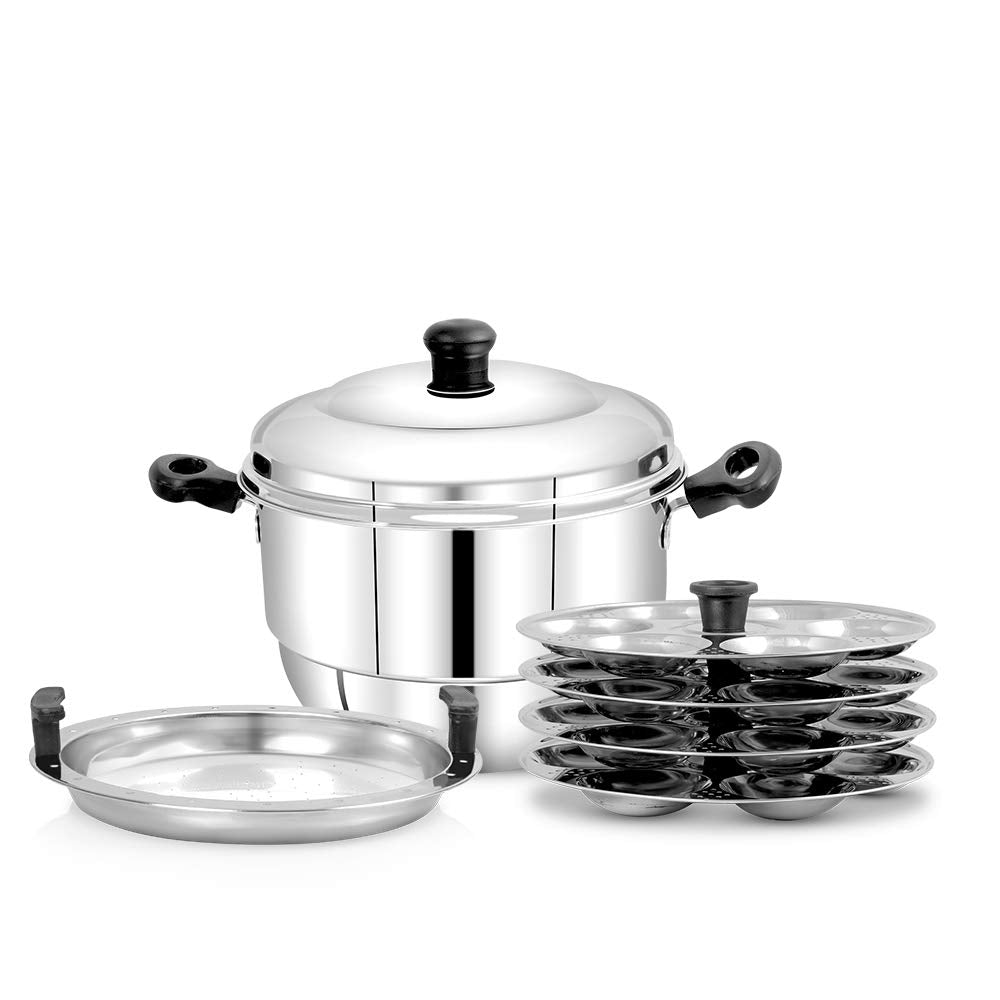 Pigeon Stainless Steel Idli|Dhokla|Momo Maker|Multi Pot|Steaming Set| 4 Plates|24 Idlies| Induction Friendly, 100% Pure & Toxin-Free