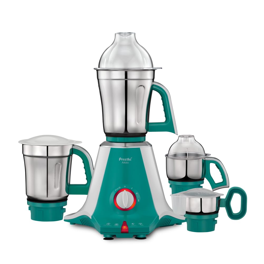 Preethi Aries Mixer Grinder for Kitchen | Vega W5 750 Watt Mixie,4 Jars | 5yr Motor Warranty & Lifelong Free Service | Green (MG 216)