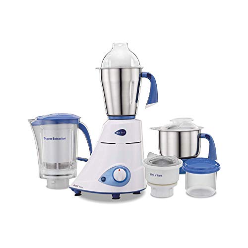 Preethi Blue Leaf Platinum MG 139 mixer grinder, 750 watt, White, 4 jars - Super Extractor juicer Jar & Storage Air-Tight Container, FBT motor with 5yr Warranty & Lifelong Free Service, Standard (Indian Plug)