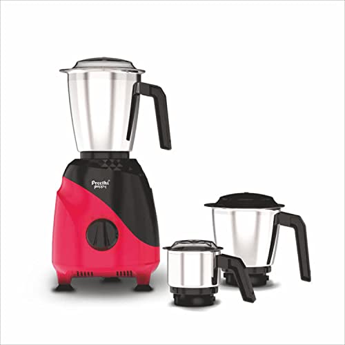 Preethi Peppy MG-245 mixer grinder, 750 watt, Black & Red, 3 jars, Vega W5 Motor with 5yr Warranty & Lifelong Free Service (Indian Plug)
