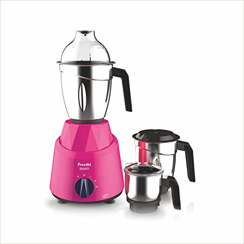 Preethi Plastic Galaxy Mg225 Mixer Grinder, 750 Watt, Pink, 3 Jars, Vega W5 Motor with 5Yr Warranty & Lifelong Free Service, 750 Watt (Indian Plug)