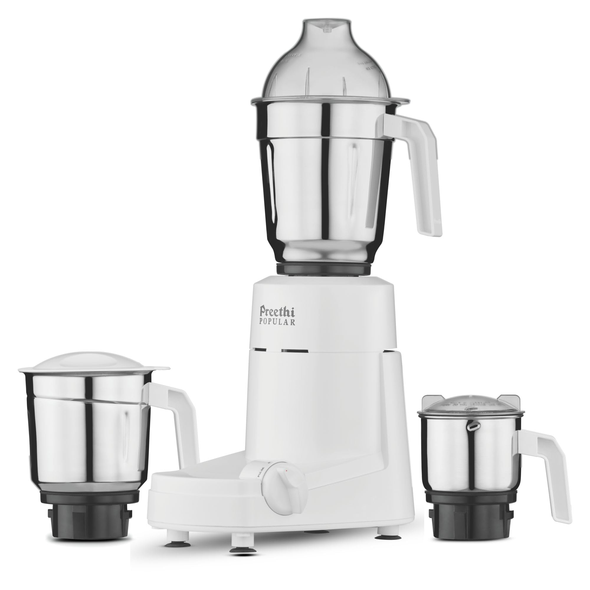 Preethi Popular Mixer Grinder for Kitchen | 750-Watt L-shaped Mixie, 3 jars | 5yr Motor Warranty & Lifelong Free Service| White (MG 142)