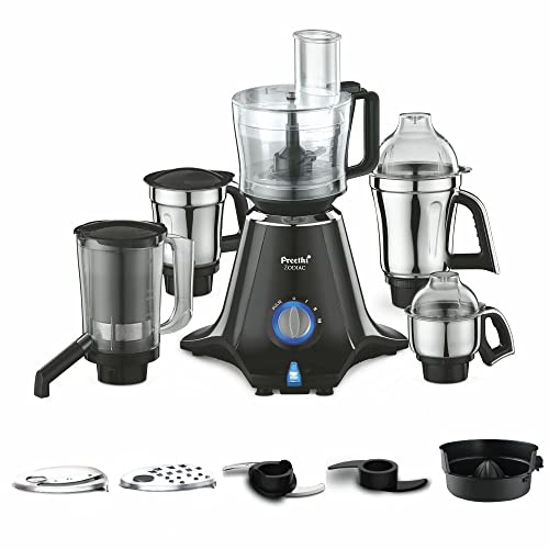 Preethi Zodiac MG-218 mixer grinder, 750 watt, Black/Light Grey, 5 jars - 3 In 1 insta fresh juicer Jar & Master chef food processor Jar, Vega W5 motor with 5yr Warranty (Indian Plug)
