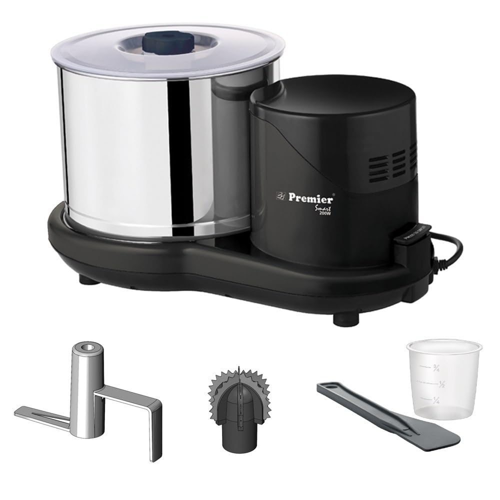 Premier Smart 200w Wet Grinder 2 LTR 230v Pg-512 with Coconut Scrapper and Dough Kneader Attachment, Easy Maintenance & Functional, Versatile Grinder