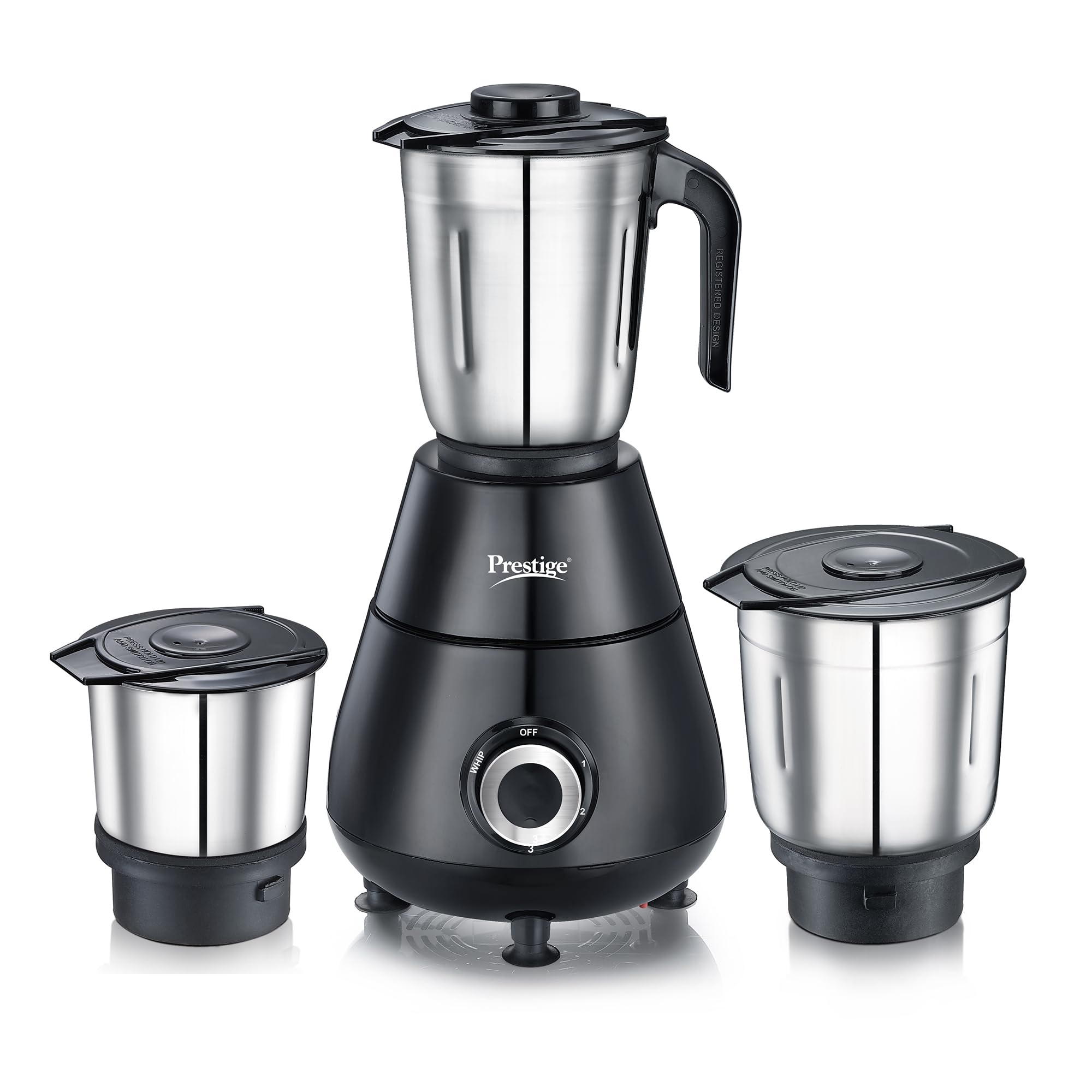 Prestige 500 Watts Apex Mixer Grinder with 3 Stainless Steel Jars|3 Super Efficient Blades|Sturdy Handles|Black|