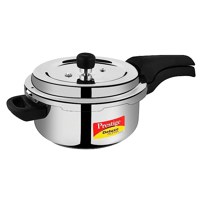 Prestige Deluxe Alpha Svachh Stainless Steel Spillage Control Outer Lid Pressure Cooker, 3 L (Silver) (Indian Plug)