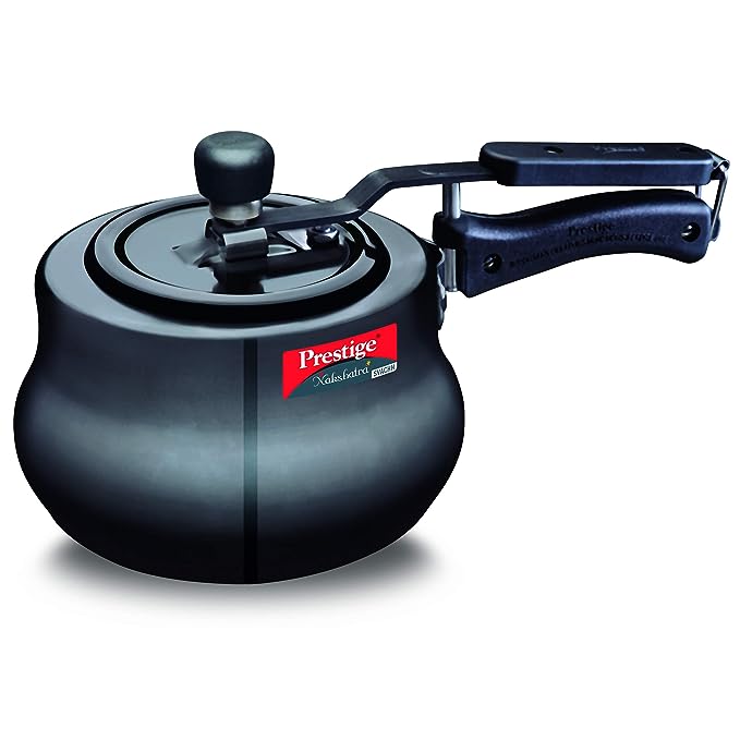 Prestige Nakshatra Plus Svachh Hard Anodised Spillage Control Handi Inner Lid Pressure Cooker, 3 L (Black) (Indian Plug)