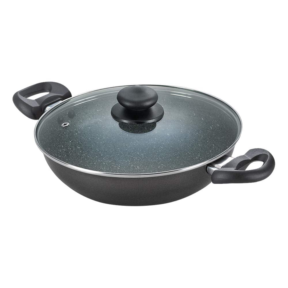 Prestige Omega Deluxe Non-Stick Kadhai | 2.4 Litres | Black | Induction Base | Non-Stick Granite Finish | Scratch Resistant | Dishwasher Safe | Metal Spoon Friendly