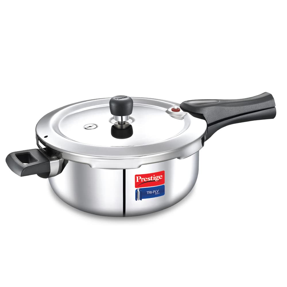 Prestige Svachh Triply Outer Lid Pressure Cooker with Unique Deep Lid for Spillage Control, 2 Litre, Silver, 304 Stainless Steel Inner Surface, Thick Gauge Aluminium, 2 Liter