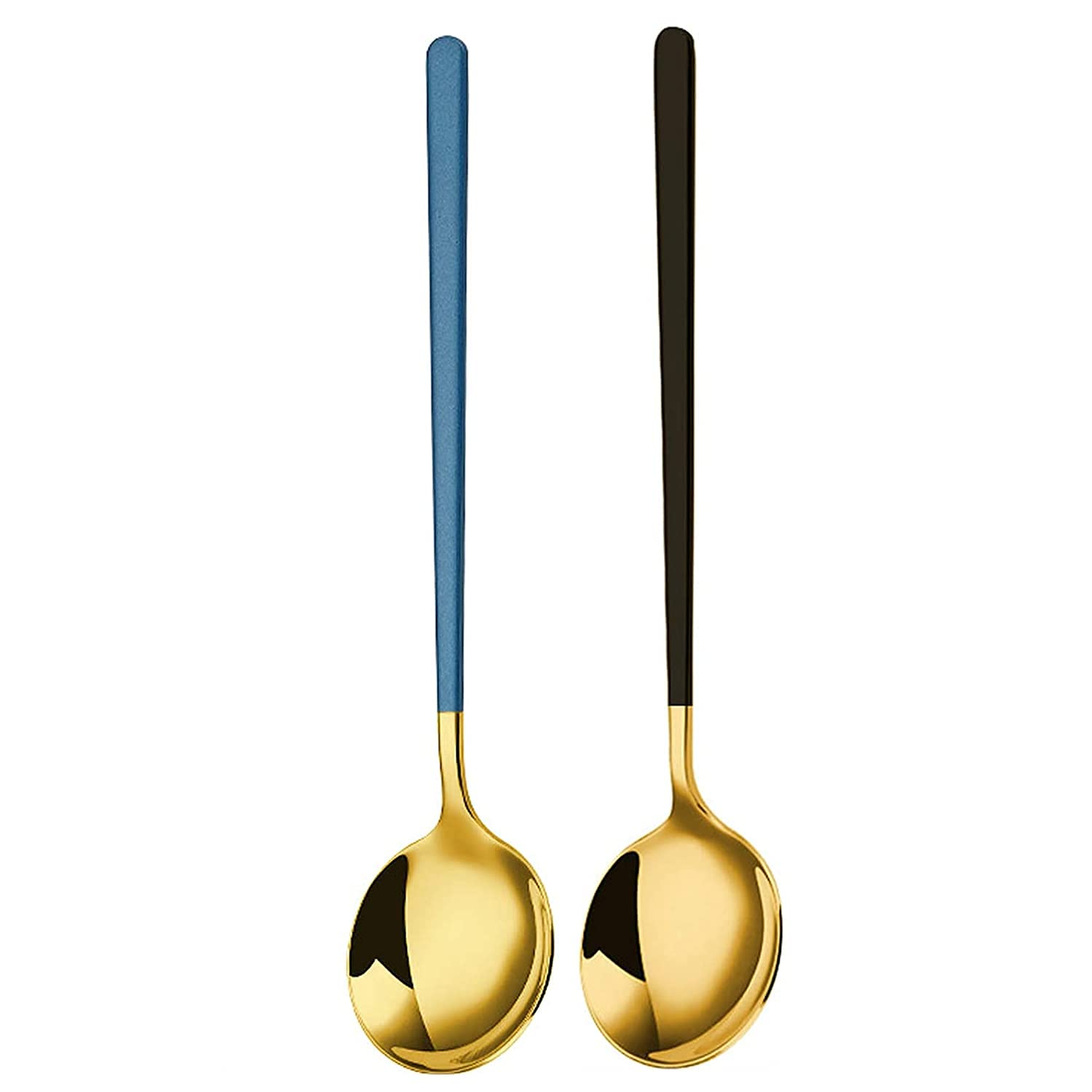 Primetan 304 Stainless Steel Golden Spoons Cutlery Set Cooking Tools Set for Soup Round Colorful Dinner Spoons Long Handle Table Spoon (Set of 2)