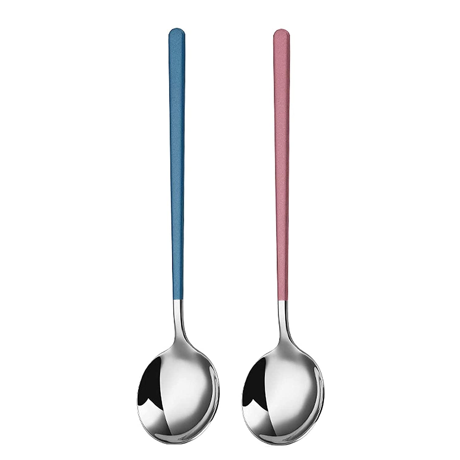 Primetan Soup Spoons Stainless Steel Round Head Soup Spoons Modern Thick Long Handle Dinner Metal Spoons for Soup Grain Dessert Milk Tea Coffee (Set of 2)