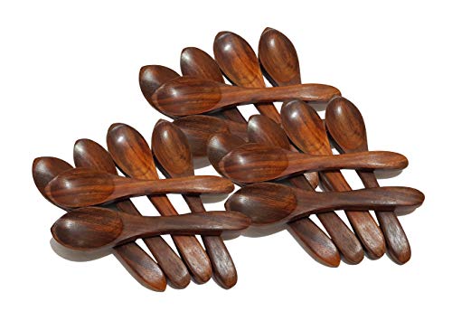 Pure Source India Wooden Masala Spoon for Small Containers, Handmade Wooden Spoon for Tea, Coffee, Sugar, Condiments & Spices, Set of 8 (4 Inch)