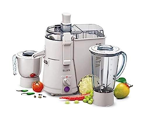 SUJATA Powermatic Plus, Juicer Mixer Grinder, 900 Watts, 2 Jars (White)