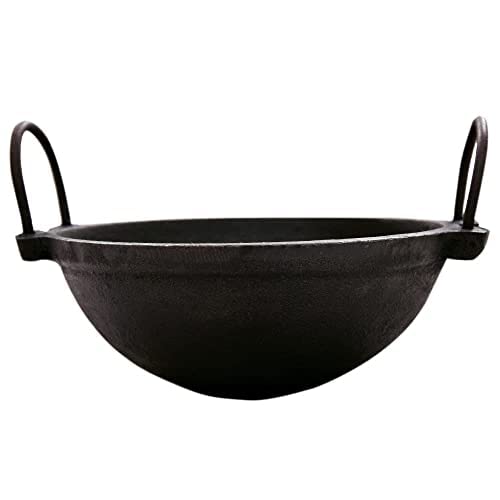 Seematis kitchen Pre Seasoned cast Iron kadai with lid | Iron cookware | Black | Size - 13 Inch