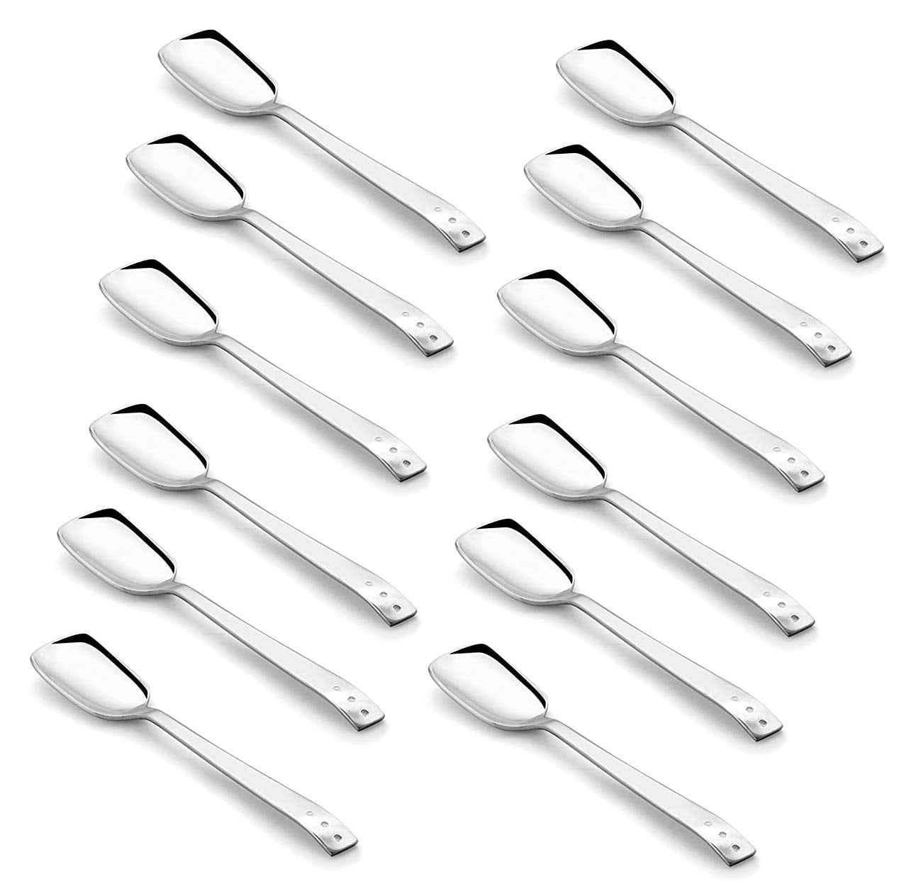 Shapes KOKO White Dot Set of 12 Pcs Ice Cream Spoon, Rust Proof High Durable Stylish Dishwasher Safe, Silver Length-14 cm