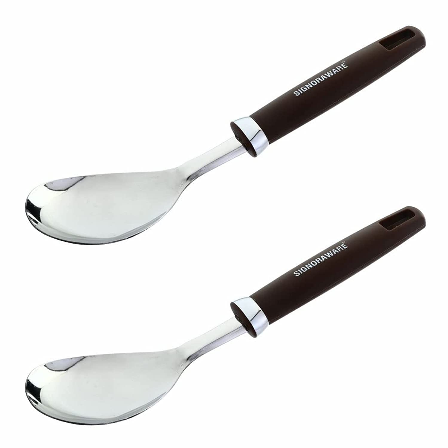 Signoraware Serving Oval Spoon (Brown Handle) 10 inch, Set of 2, Silver,Standard,SG_7031S2_Silver