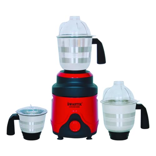 Sri Swastik Kitchen King 1100W Mixer Grinder - Powerful 3-Jar Set with Stainless Steel Jars, Copper Motor, Silent Operation, and Overload Protection