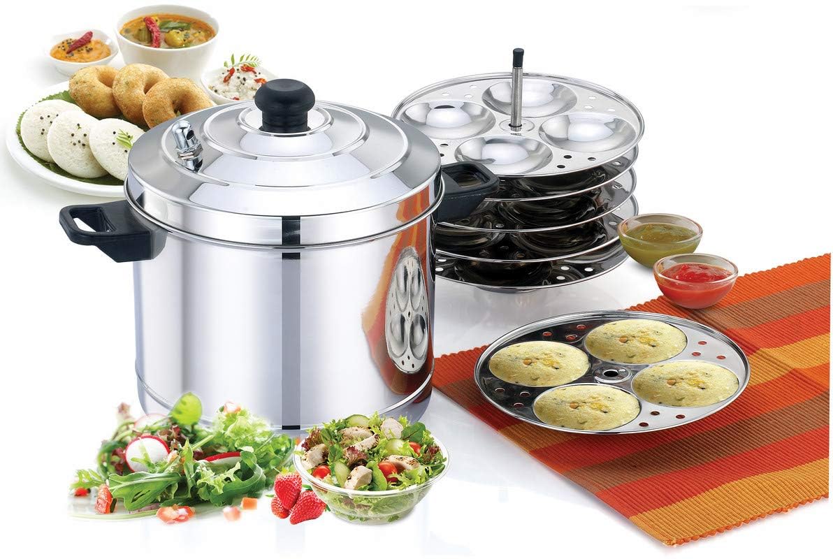 Thangam Stainless Steel Idli Maker Non Stick Idly Cooker/Steamer, Silver (Silver(6 Plates))