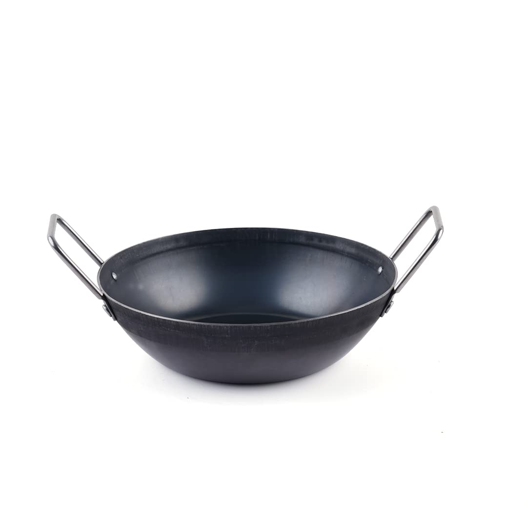 The Indus Valley Iron Kadai/Kadhai for Cooking & Deep Frying with Strong Handle | Small 8.1Inch, 1.4Ltr, 0.64kg, Gas & Induction Friendly
