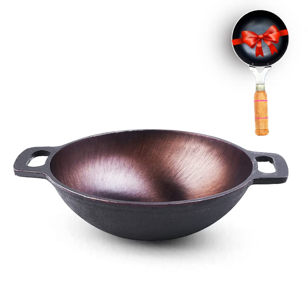 The Indus Valley Super Smooth Cast Iron Kadai, Cooking & Deep Frying, Iron Tadka Pan, 10 inch, 2.4kg, Gas & Induction Friendly, Pre-seasoned, 100%Toxin-free, Long Lasting, No Chemical Coating (Black)