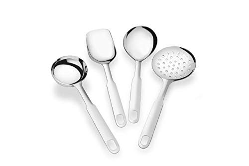Tiara - Pride 4pc Serving Spoon Set (1pc Ladle,1pc Square,1pc Round,1pc Skimmer) Kitchen Tools Heavy Guage Rice Spoon