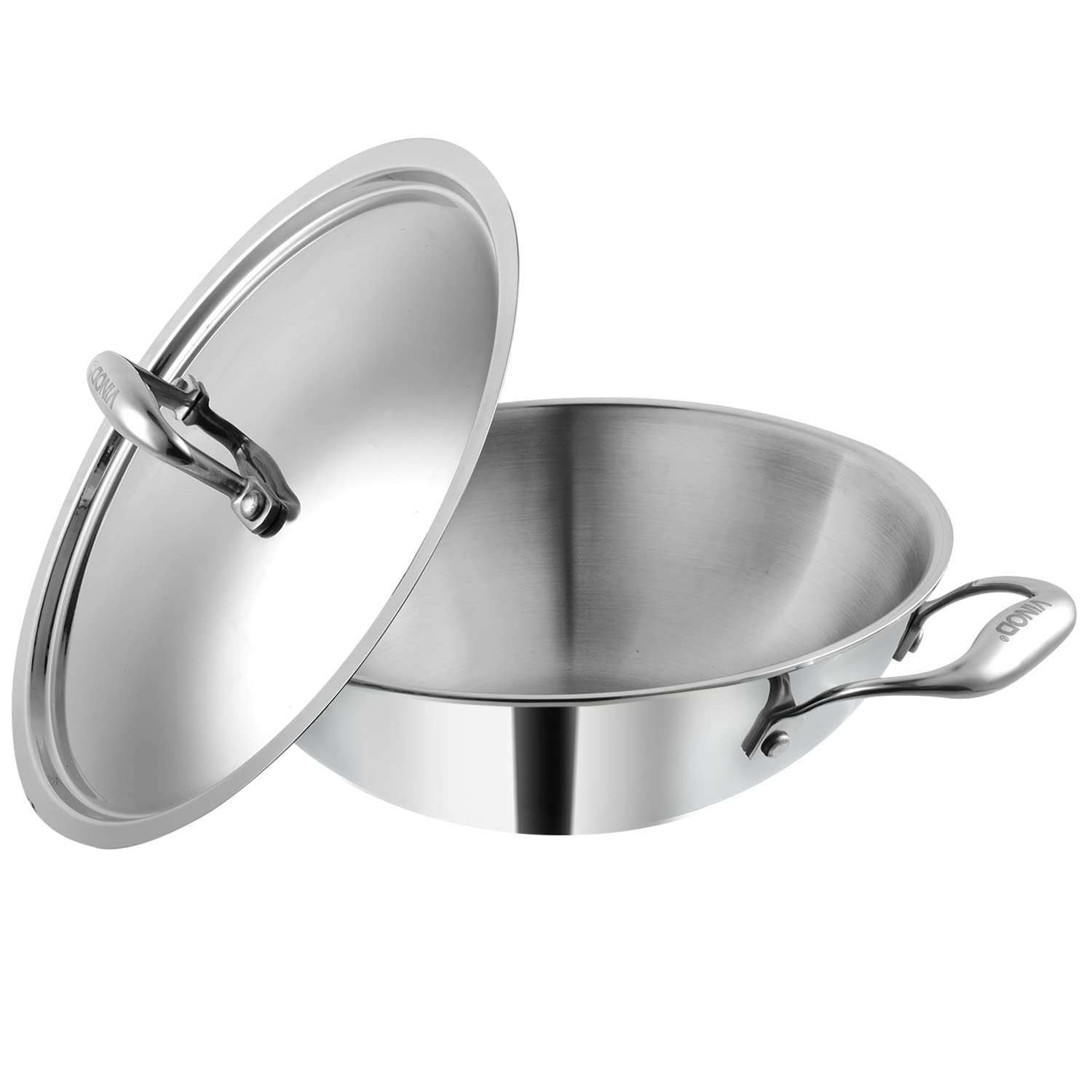 Vinod D Platinum Triply Stainless Steel Kadai with Stainless Steel Lid 2.5 litres Capacity (24 cm Diameter)