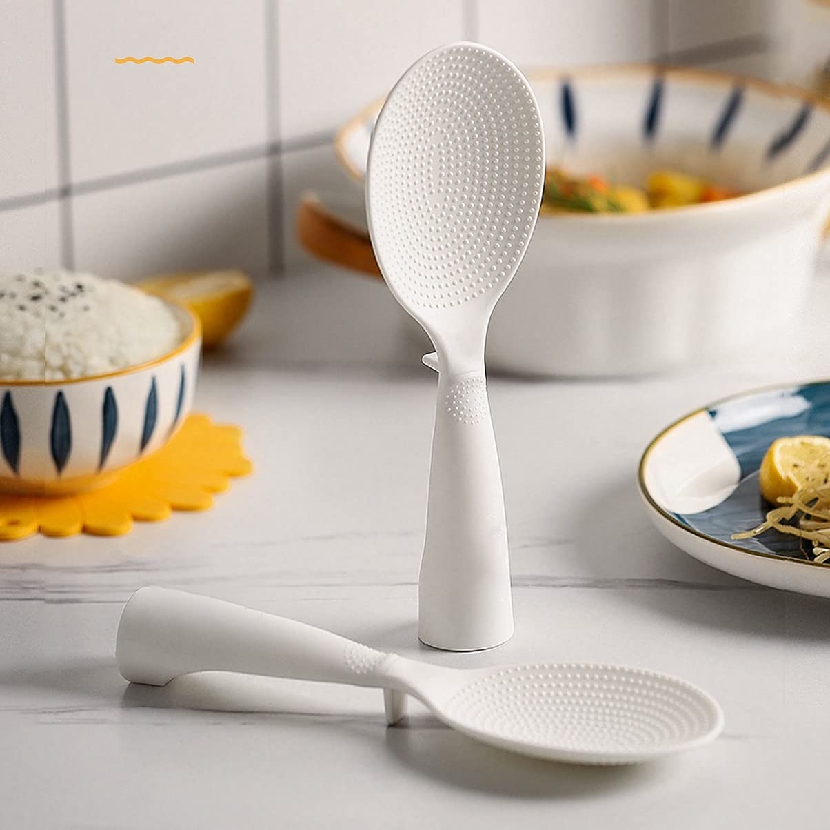 Wolpin 1 Pc Non Stick Rice Serving Spoon & Cooking Spoon for Kitchen, Kitchen Tools Spatula (Plastic), 20.5 x 7 cm