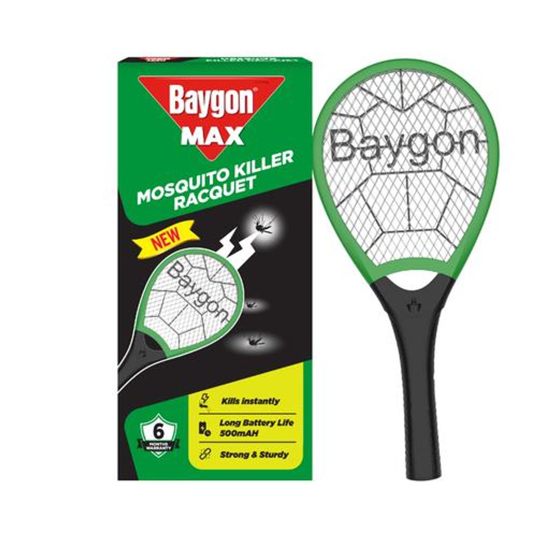 Baygon Mosquito Killer Racquet - Rechargeable, With LED Light, Black & Green, 1 pc