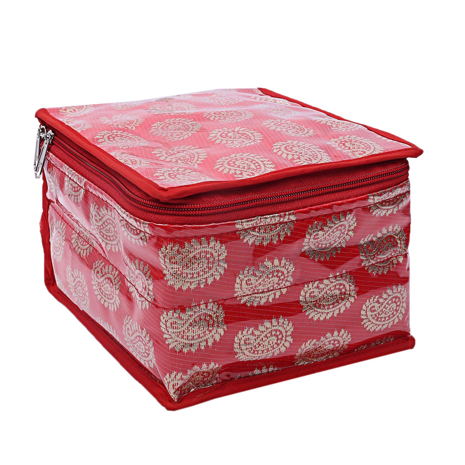 Brocade Jewellery Box/Organizer with 10 Pouch - Red-CTKTC21465